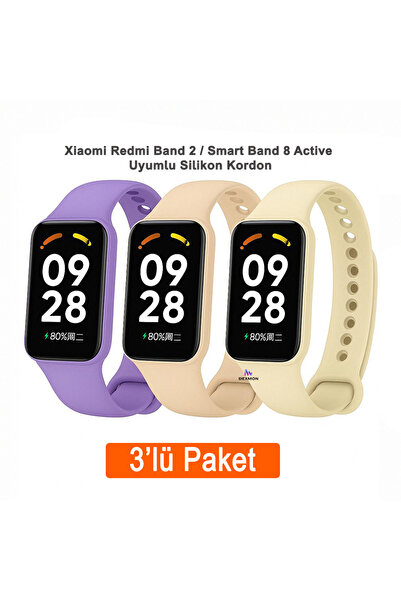 Dexmon Xiaomi Redmi Band 2 / Smart Band 8 Active Uyumlu 3 lü Silikon Kordon S...