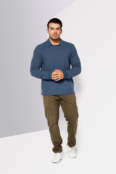Kenneth Cole Men Spread Collar Long Sleeve Textured Sweater, Slate Blue