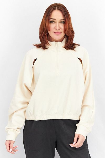 adidas Women Sportswear Fit Long Sleeve Training Fleece Sweatshirt, Beige