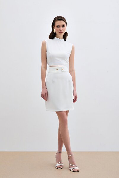 Sateen Fusta mini cu accesorii snap - Ecru