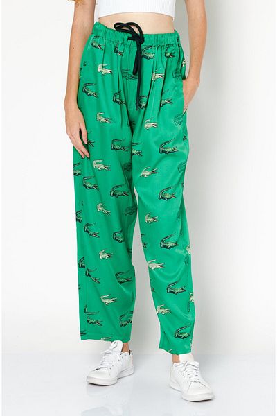 Lacoste Women Regular Fit Drawstring Allover Print Dress Pant, Green