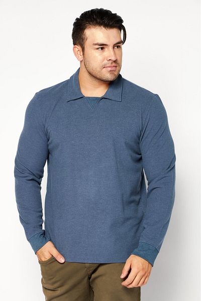 Kenneth Cole Men Spread Collar Long Sleeve Textured Sweater, Slate Blue
