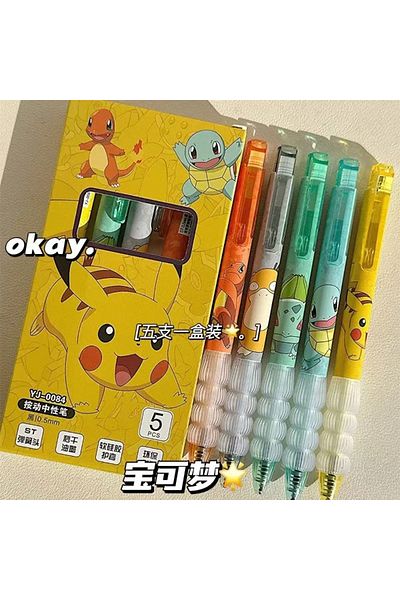 Choice A 5pcs Pokemon Pikachu Gel Pen Cute Anime Cartoon Charmander Squirtle Press on Gel Pen Stationery S.