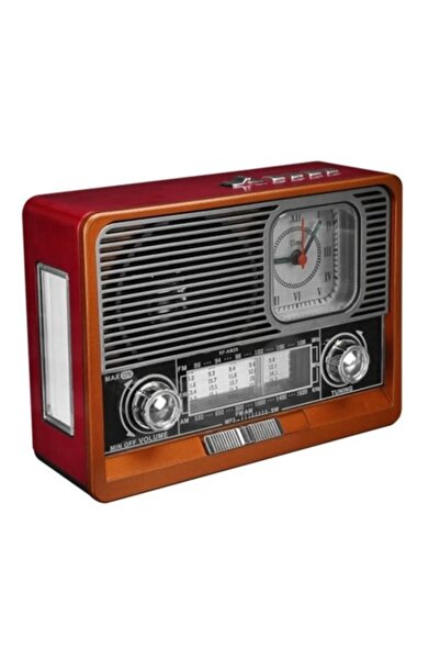 newnet Nostaljik Radyo Bluetooth Hoparlör Led Işıklı Saatli Sd Kart Usb Aux Girişli Şarjlı K-105 RADYO
