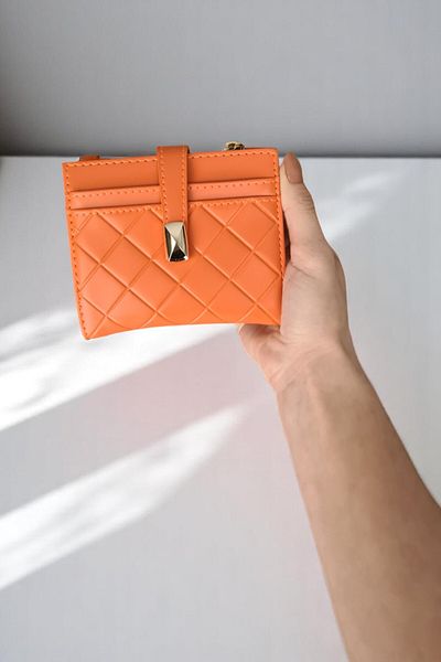 Classbag Women's Orange Medium Size Quilted Detailed Buckle Wallet