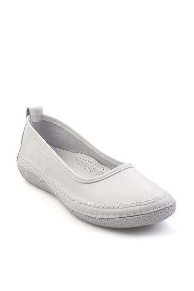 Bambi White Leather Women's Ballerinas K01303018403