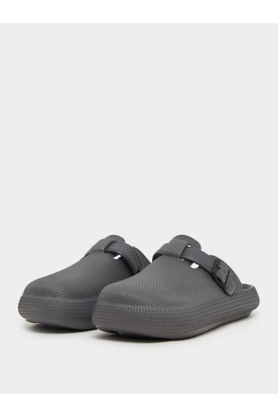 Styli Textured Buckle Embellished Slip On Sandals