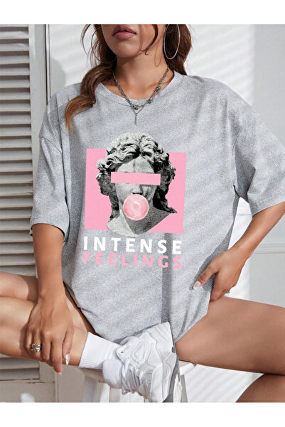 Revasser Unisex Erkek/Kadın Intense Renkli Özel Baskılı Oversize Pamuklu Bisiklet Yaka T-Shirt Tişört