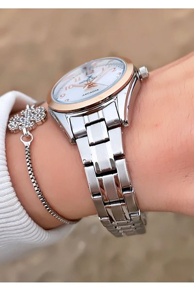 Daniel Klein Brand Rose Silver Color Small Case Thin Cord Wristwatch - Bracelet Gift