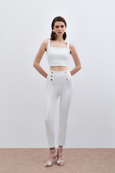 Sateen بنطال بأزرار - إكرو