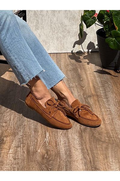 SİBA SHOES Mimi Genuine Suede Leather Tan Women's Loafer