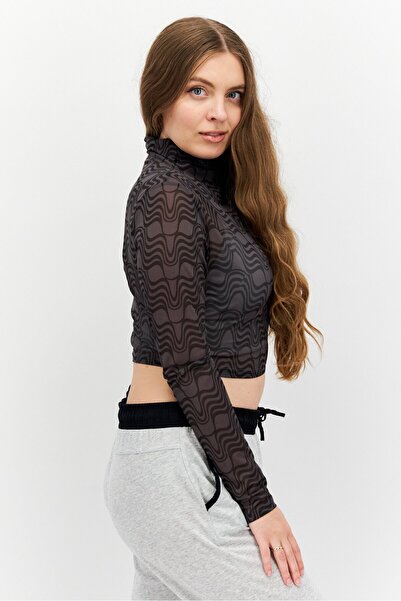 Puma Women Sportswear Fit Long Sleeve Training Crop Mesh Top, Grey