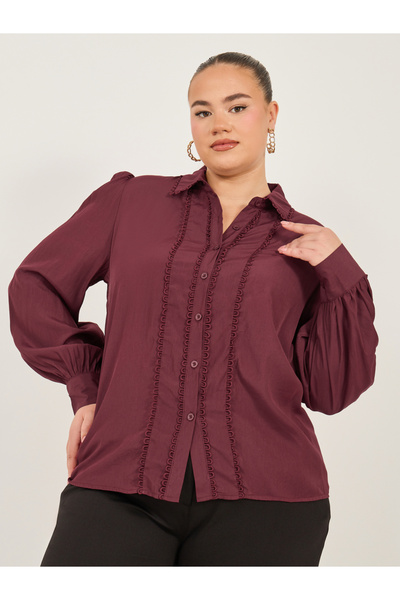 Styli Plus Size Lace Detail Balloon Sleeve Shirt