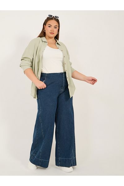 Styli Plus Size Mid Rise Wide Leg Pants