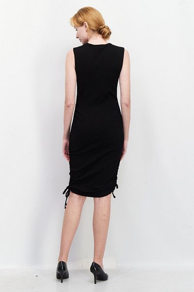 NA-KD Women Ribbed Drawstring Midi Dress, Black