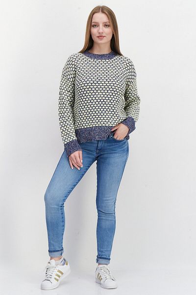 Pepe Jeans Women Crew Neck Textured Sweater, Blue