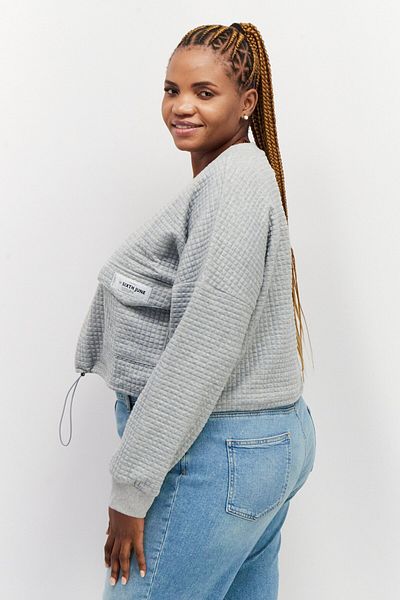 Sixth June Women Round Neck Long Sleeve Textured Sweatshirt, Grey