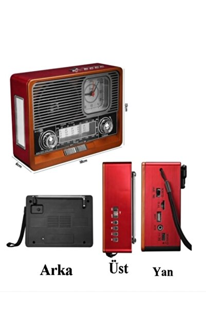 newnet Nostaljik Radyo Bluetooth Hoparlör Led Işıklı Saatli Sd Kart Usb Aux Girişli Şarjlı K-105 RADYO
