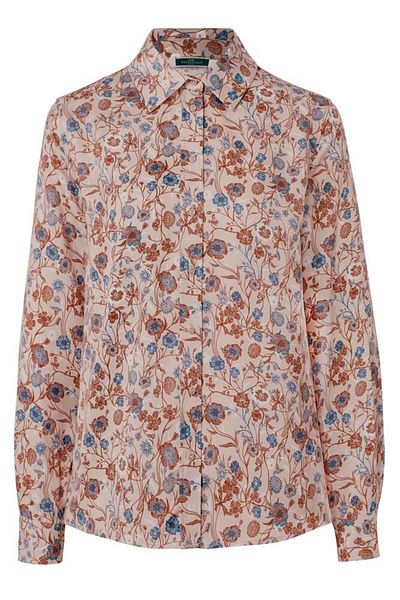 Tchibo Women Spread Collar Long Sleeve Floral Print Blouse, Tan Combo