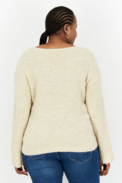 Esprit Women Boat Neck Knitted Sweater, Beige