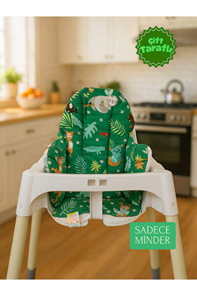 Bebek Özel %100 Pamuklu Bebek Çocuk Mama Sandalyesi Minderi Yeni Yeşil Beyaz ...