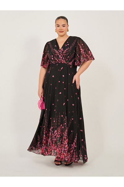 Styli Plus Size Floral Print Short Sleeves A-Line Maxi Dress