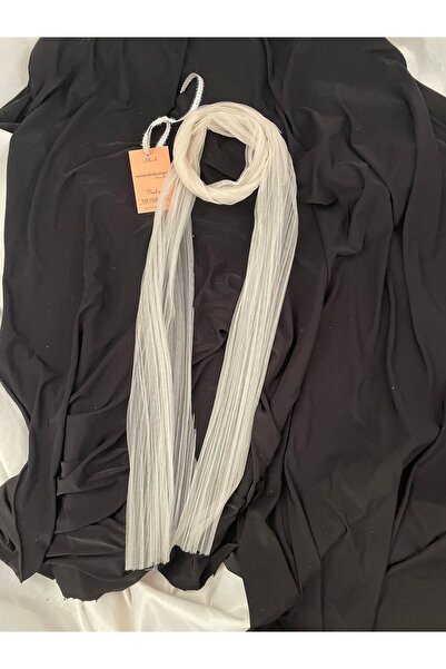 Nurcanilirboutique Krem pliseli zarif tül fular