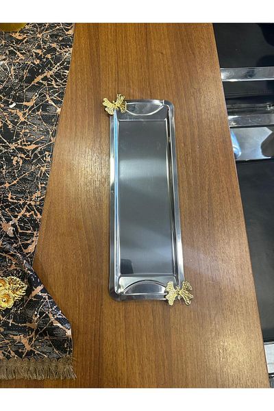 Reis Home 6-Piece Luxury Stainless Steel Baton Service, Tea, Coffee, Refreshments and Presentation Tray with Accessories