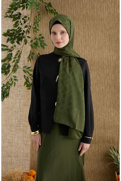 Fatma Atasoy Wave Khaki Jacquard Shawl