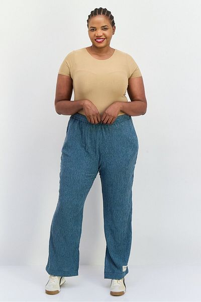 The Giving Movement Women Regular Fit Textured Wide Leg Pants, Stone Blue
