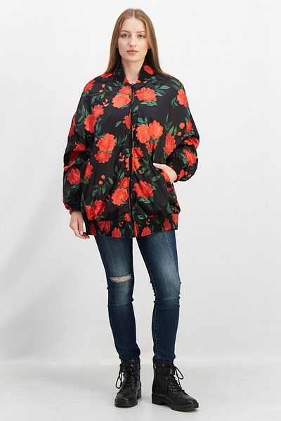 Reserved Women Floral Print Bomber Jacket, Black