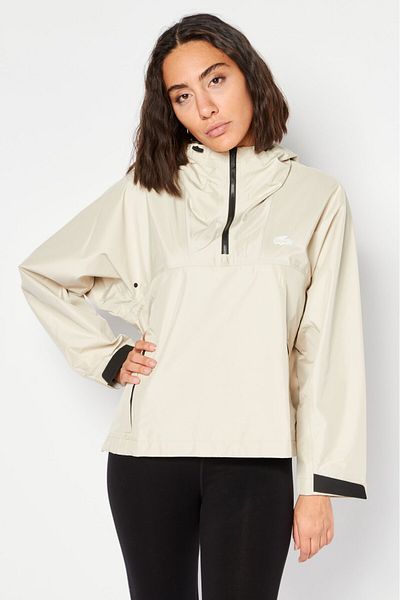 Lacoste Women Hood With Drawstring Long Sleeve Solid Sweatshirt, Beige