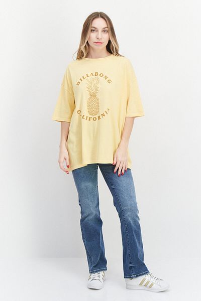 BİLLABONG Women Round Neck Short Sleeve Graphic Print T-Shirt, Yellow