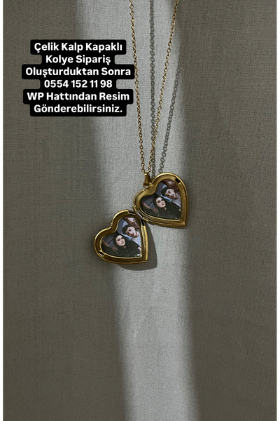 Çelik Çelik Kalpli Kapaklı Kolye - Kişiye Özel Resimli