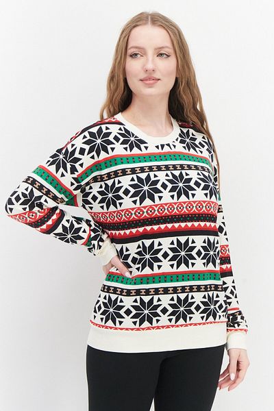 Marc New York Women Crew Neck Long Sleeve Allover Print Sweatshirt, Cream Combo
