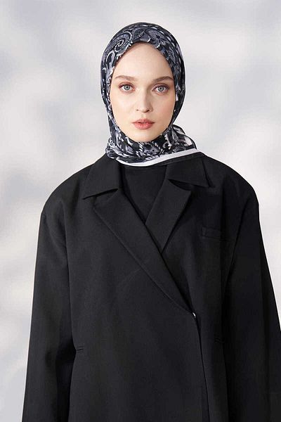 Madame Polo Κασκόλ Daisy Allure Pattern - Μαύρο