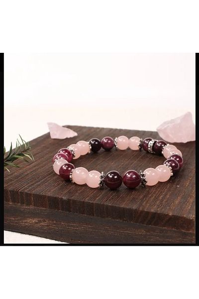 ORGANICYOU Luxury Vintage Bracelet - Natural Stoned, Garnet & Rose Quartz