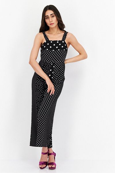 Miss Selfridge Women Petite Polka Dots Sleeveless Jumpsuit, Black
