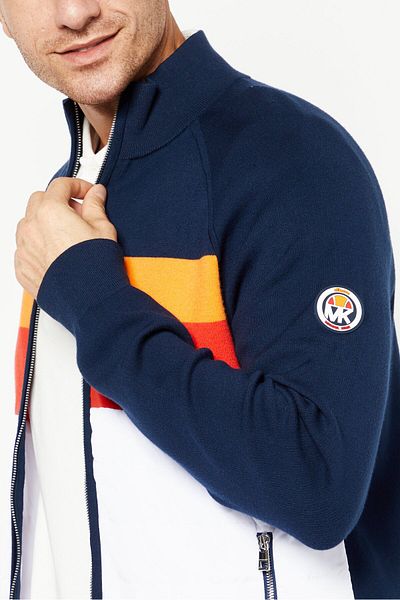 Michael Kors Men Mock Neck Long Sleeves Colorblock Sweatshirt, Navy Combo