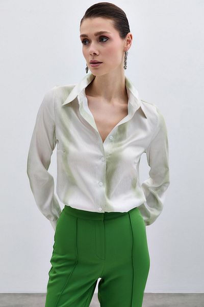Sateen Cămașă clasică cu model - verde