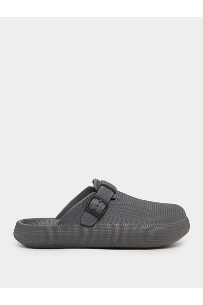 Styli Textured Buckle Embellished Slip On Sandals