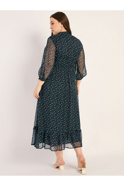 Femmella By Styli Plus Size Floral Print V Neck A-Line Midi Dress