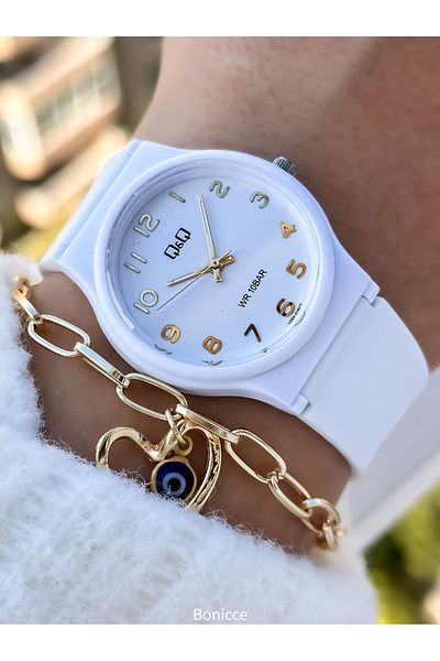 Q&Q 10 Bar Waterproof White Silicone Cord - Girl's Wristwatch (Suitable for Pool and Sea Use)