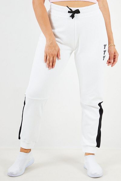 John Richmond Women Sport Fit Fleece Training Jogger Pants, White Optical