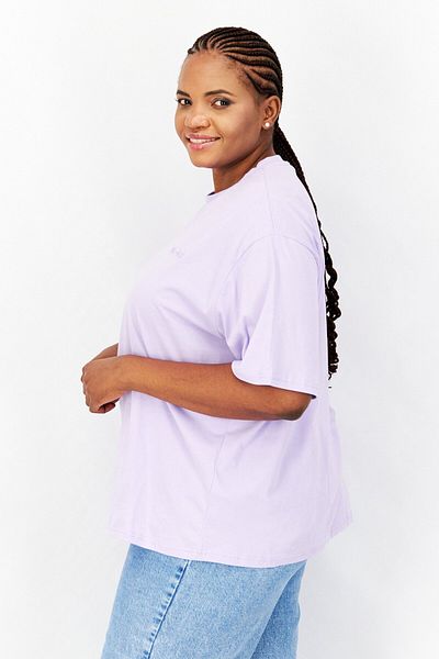 NA-KD Women Crew Neck Short Sleeves Embroidered Logo T-shirt, Lavender