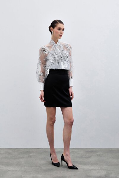 Sateen Çiçek Desenli Gömlek - Ekru