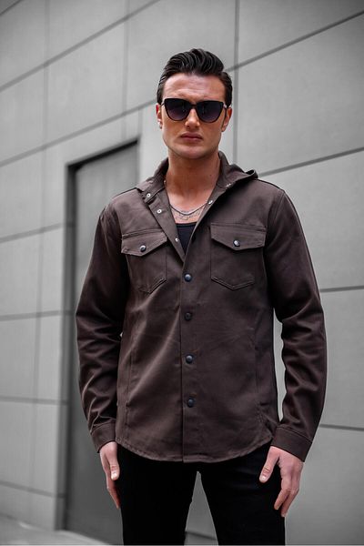 Pobudo Dark Brown Color Hooded Denim Jacket