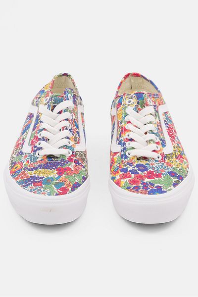Vans Women Lace Up Floral Print Casual Shoes, White Combo