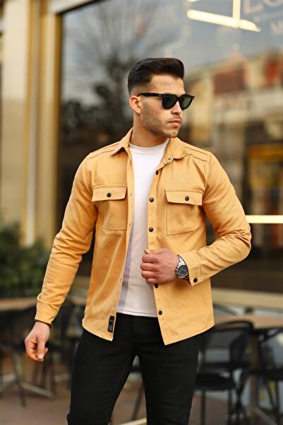 Pobudo Açık Hardal Renk Çift Cep Çıtçıtlı Kot Gömlek