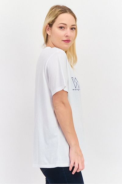 WRANGLER Women Crew Neck Short Sleeves Graphic Print Top, White Combo